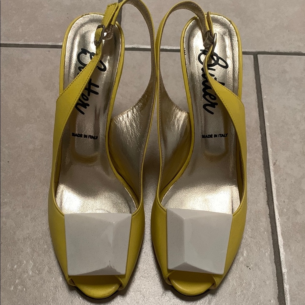 Butter Yellow and White Slingback Heels